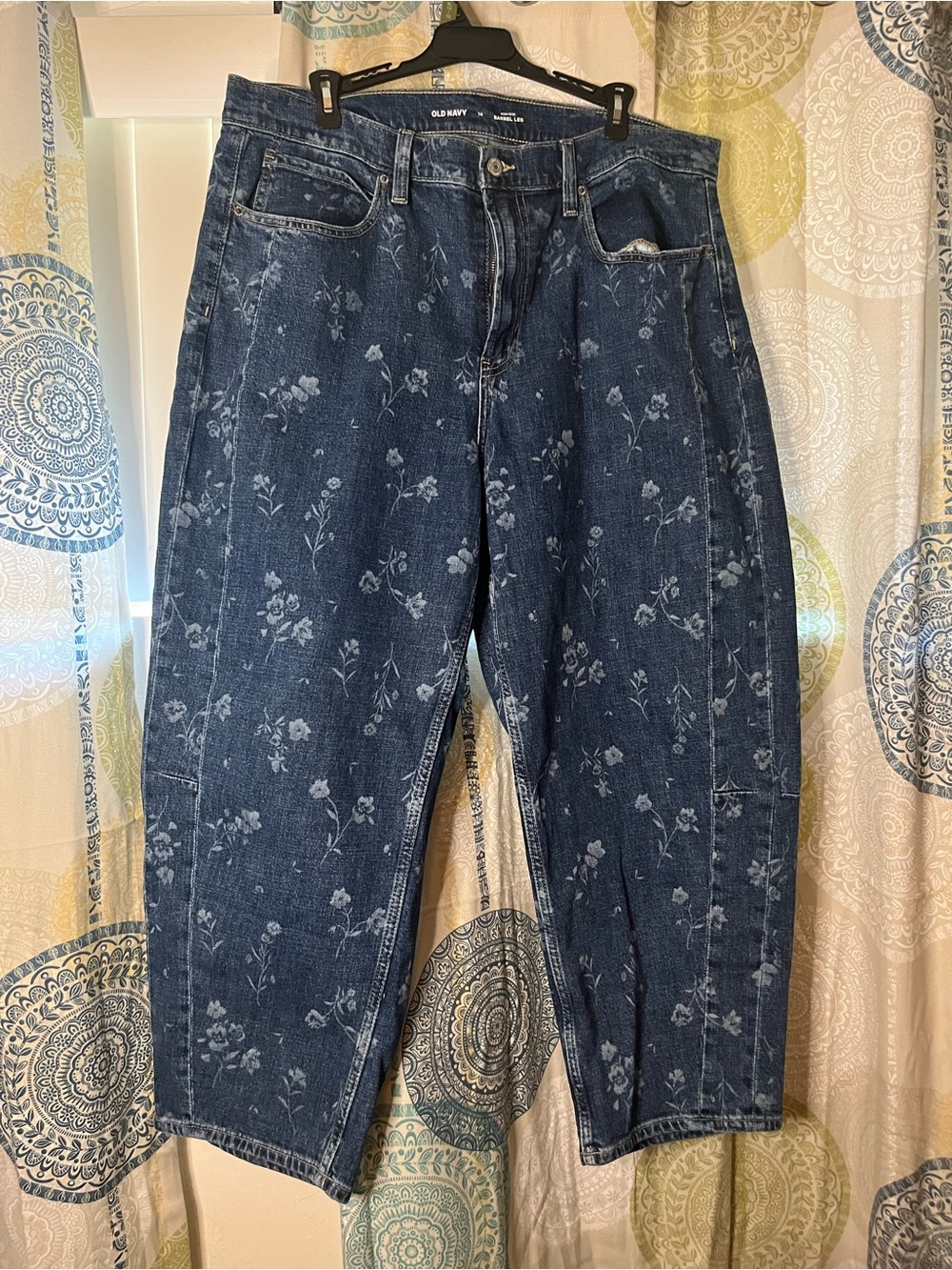 Old Navy Women's Dark Blue Floral Boyfriend Jeans